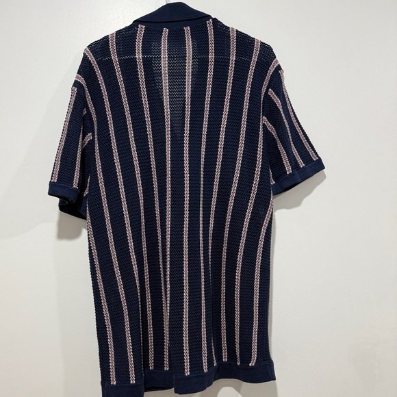 Express Navy Striped Button-Up sweater polo men’s shirt size medium - Picture 5 of 5